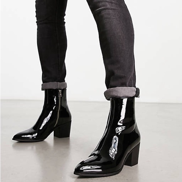 The Kooples Black Patent Leather Block Heel Ankle Boots - Picture 11 of 12